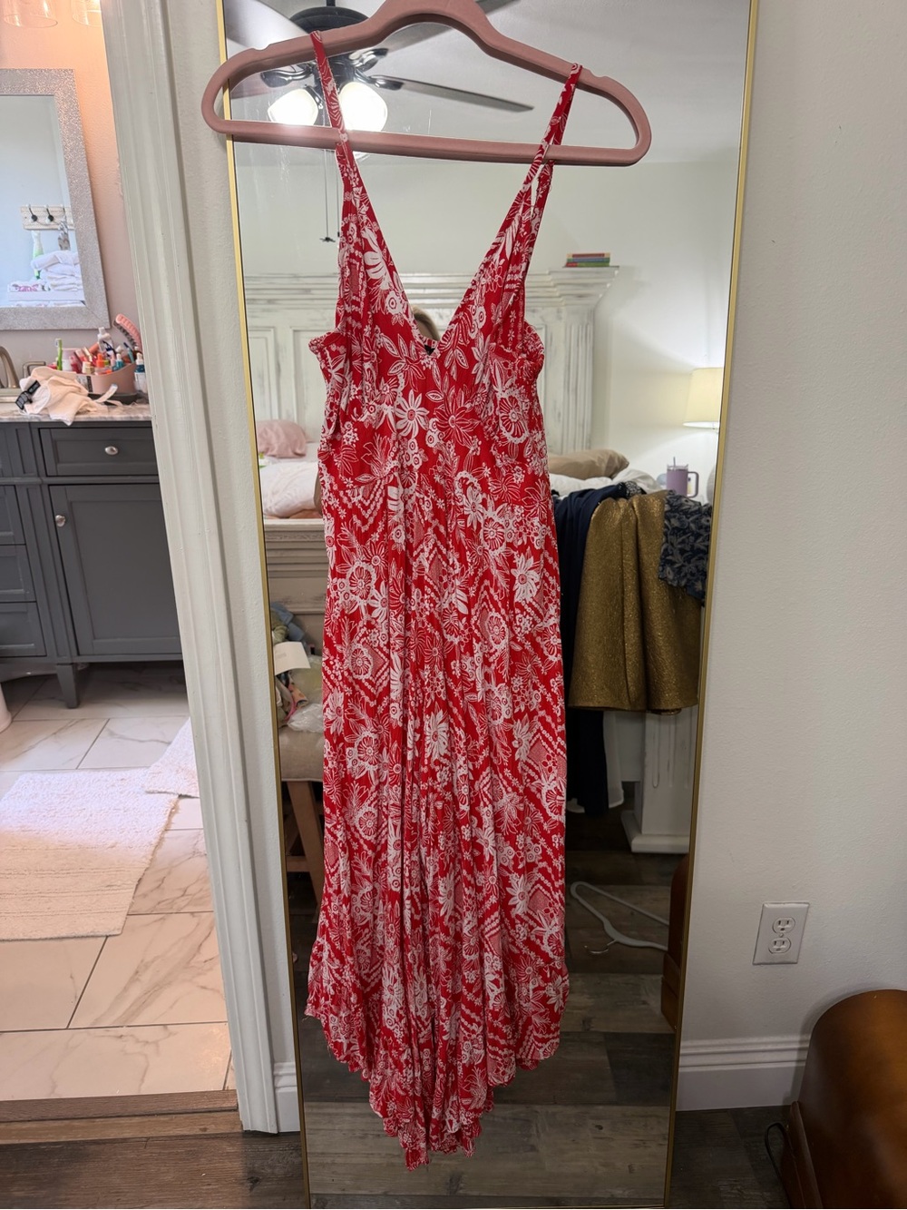 Angie Red and White Floral V-Neck Sundress